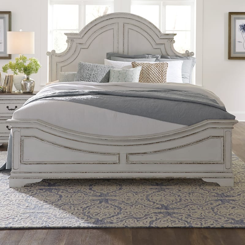 Magnolia Manor Antique White Weathered Bark California King Panel Bed