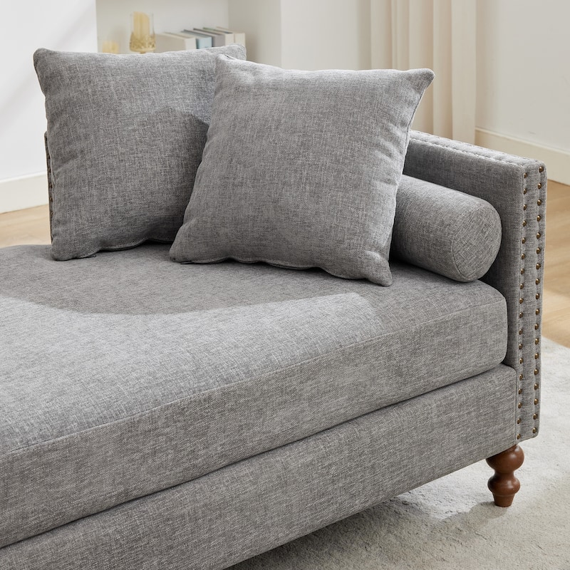 75.2"Wide Upholstered Chaise Lounge with Nailheads, Sleeper Sofa Couch With 4 Throw Pillows & 2 Bolsters, Rubberwood Legs