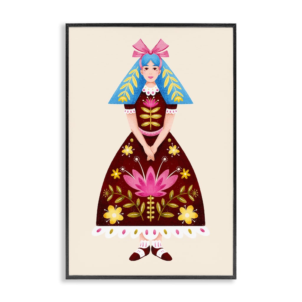 Stupell Blue Haired Folk Girl Framed Giclee Art Design By Hannah Moren