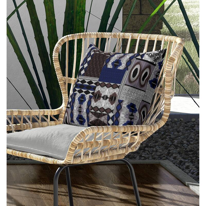 Patched Perfection Indoor/Outdoor Reversible Throw Pillow Blue and Quartz