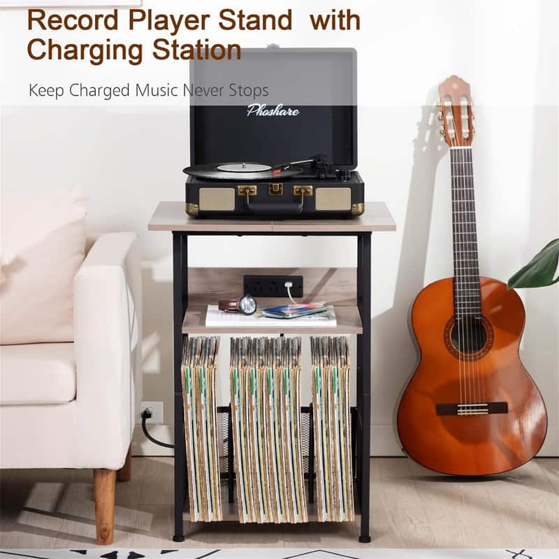 Record Player Stand with Charging Station - 15.75"D x 15.75"W x 25.59"H