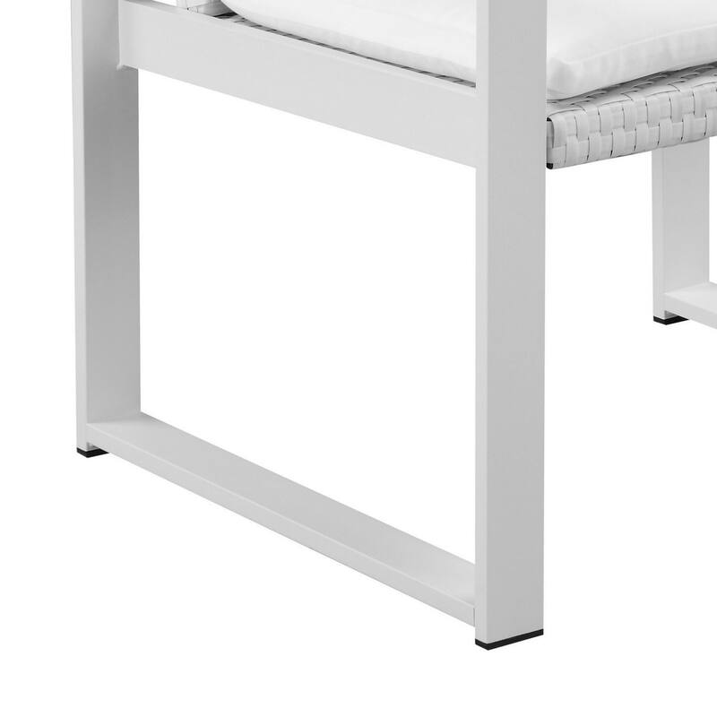 Lark 28 Inch Outdoor Armchair, All Weather Rattan Backrest, White Fabric