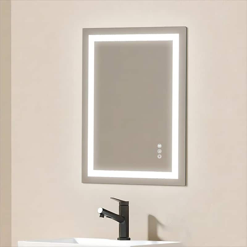Topcraft Frameless Tempered Glass Mirror with Dual LED Strip Lighting