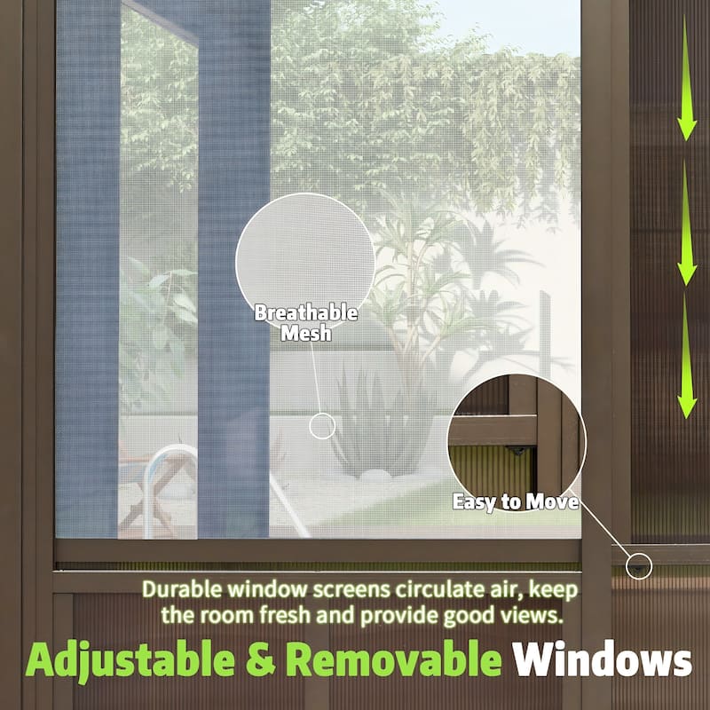 Outdoor Solarium Sunroom,Patio Hardtop Gazebo,All-Season Aluminum Patio Gazebo with with Sliding Doors and Screens
