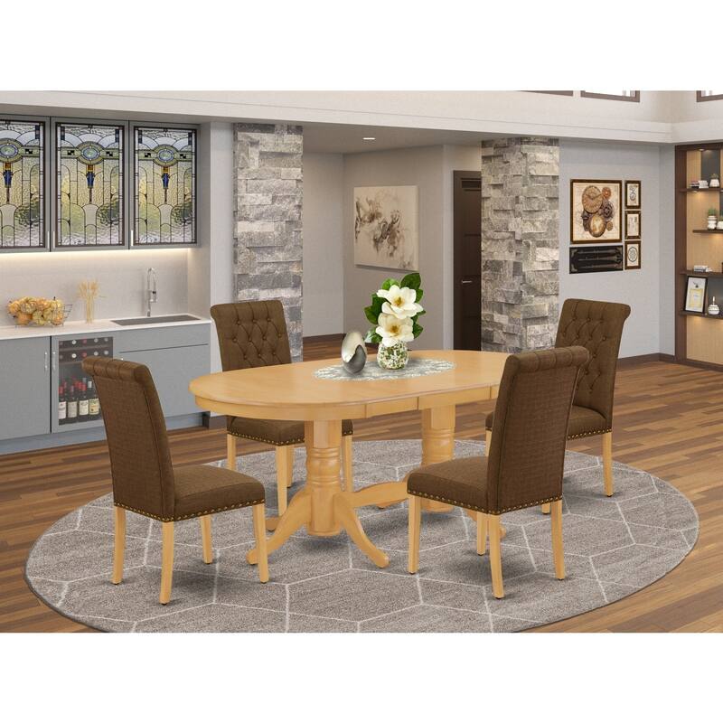 Neo-Classical Dining Set - 5 Piece Oval Table & 4 Parson Chairs - Oak Finish - 76