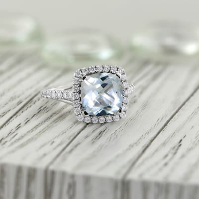 Auriya 1 5/8ct Cushion-cut Aquamarine and Halo Diamond Engagement Ring 1/2cttw 14k Gold