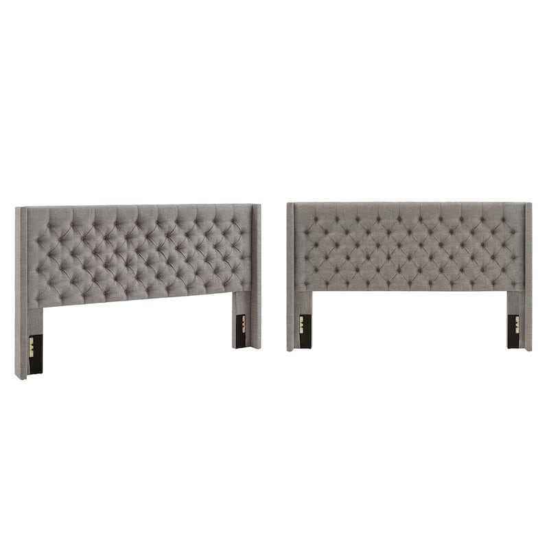Detmold King Wingback Button Tufted Linen Fabric Headboard - Grey