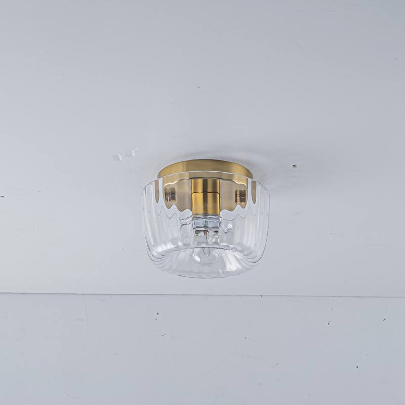 1-Light 6.3" Modern Glam Dome Clear Striped Glass Shade Wall Sconce for Hallways, Porch, Bedroom