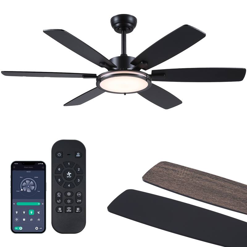 52" Ceiling Fan with Light and Remote,3 Color LED Light,Retracable Blades - 52 Inches - Black