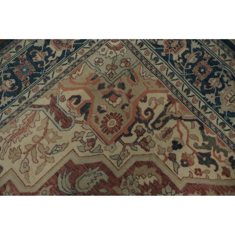 Hand Knotted Oriental 100% Wool Carpet Transitional Floral Pink Oushak Area Rug - 11' 6'' X 8' 11''