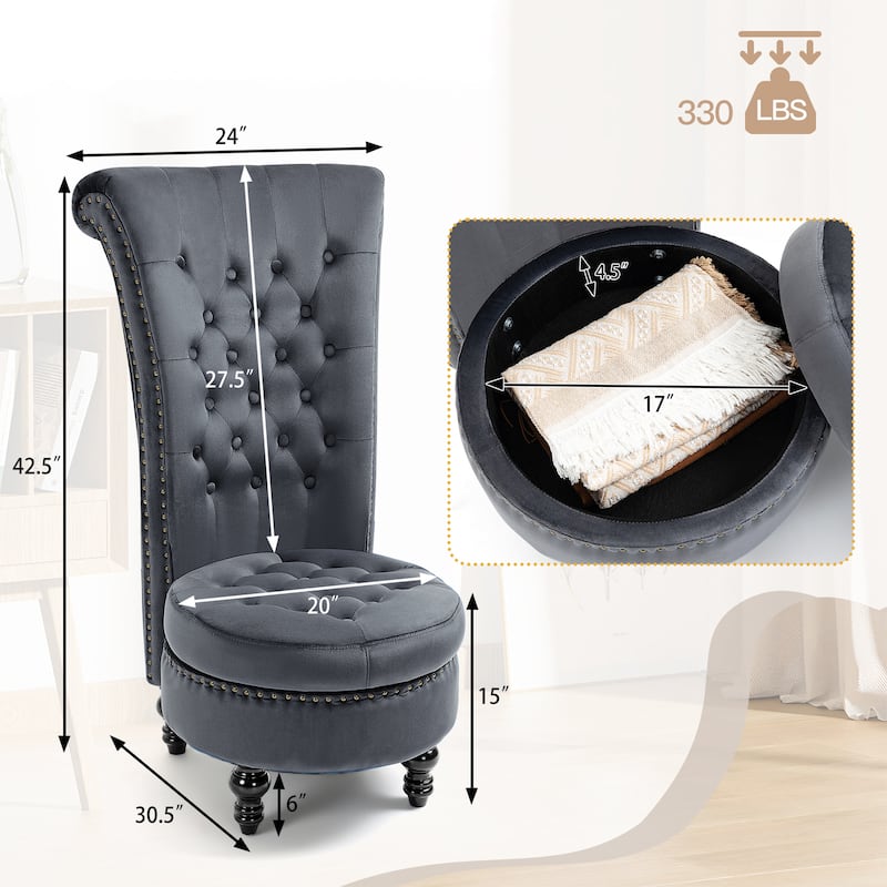 AVAWING Set of 2 High Back Throne Chair Velvet Armless Royal Accent