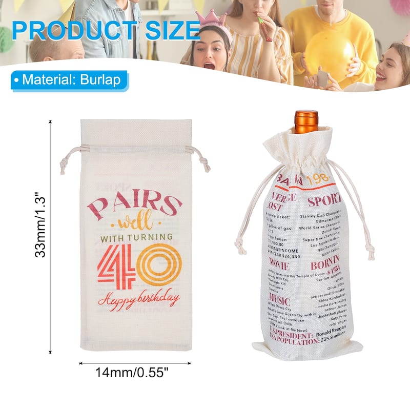 Happy Birthday Gifts Wine Bag for Women Men, Beige - 40th