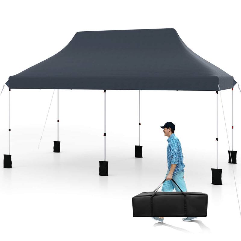 10 x 20 FT Pop-up Canopy Tent Waterproof Folding Party Canopy - Black