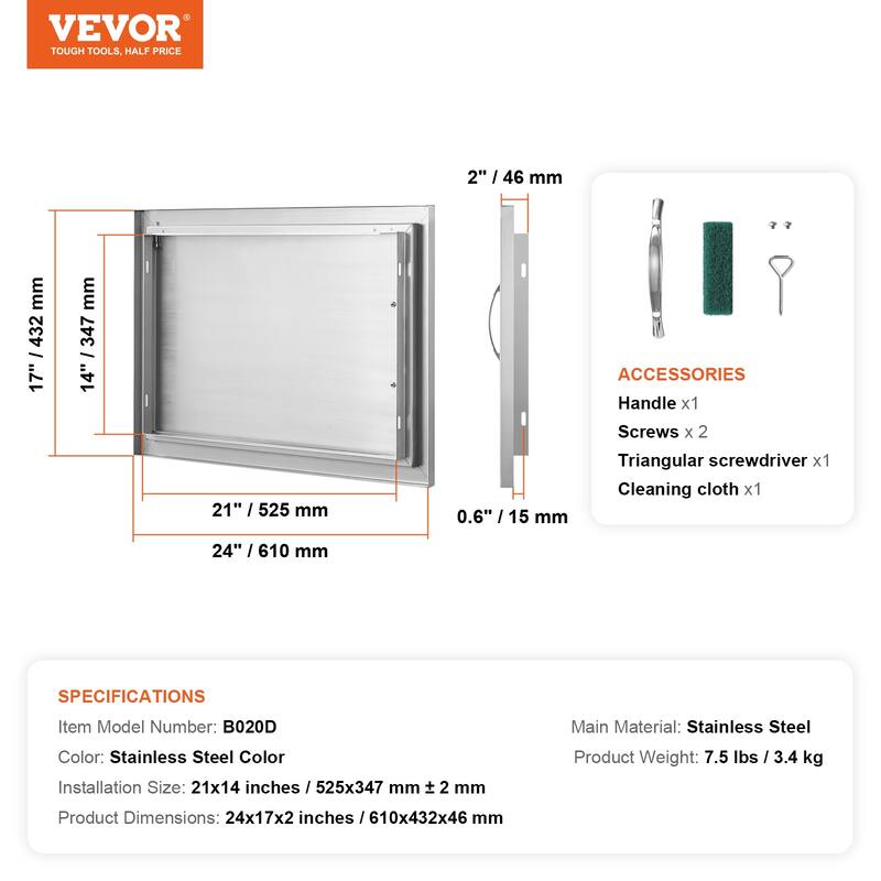 VEVOR Stainless Steel BBQ Access Door for Outdoor Kitchen, Grilling Station
