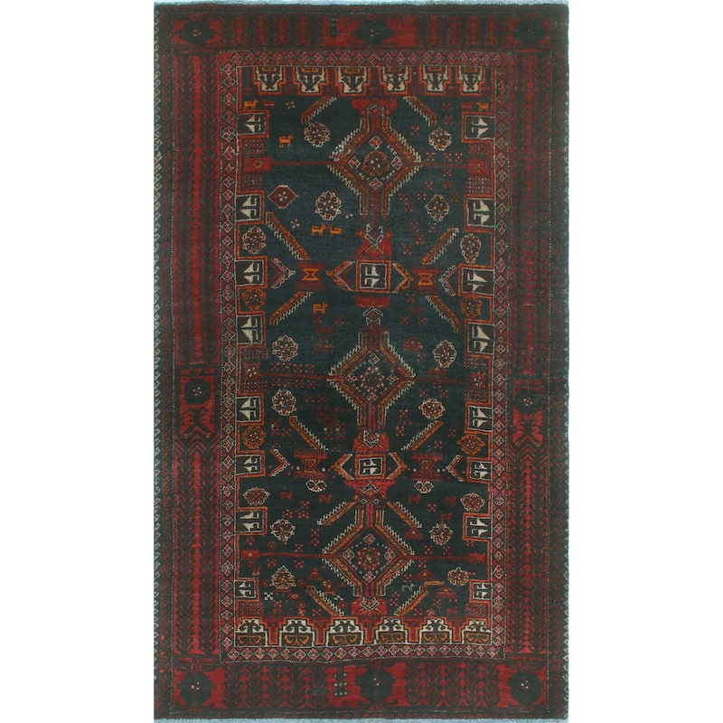 Fine Vintage Distressed Annahi Charcoal/Red Runner - 3'2" x 5'9"
