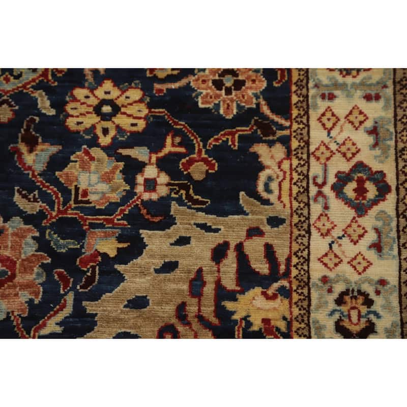 Hand Knotted Oriental 100% Wool Carpet Traditional Floral Navy Blue & Blues Ziegler Runner Rug - 11' 6'' X 3' 0''
