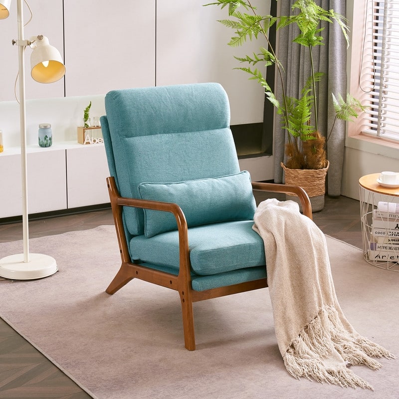 High Back Solid Wood Armrest Backrest Leisure Chair Accent Chair - Teal