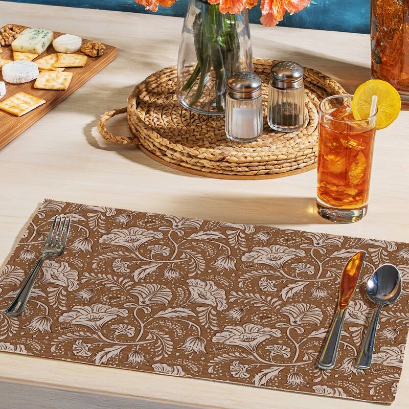 Mocha Farida Pattern 4-Pack Poly-Cotton Blend Placemats Manufactured in The USA Machine Washable Dryer Safe