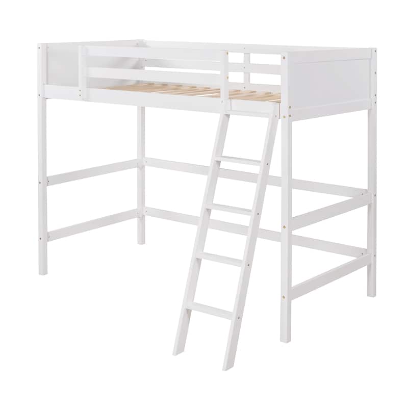 Solid Wood Twin Size Loft bed with Ladder(White)