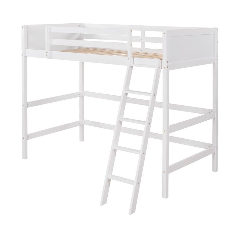 Twin Loft Bed for Kids, Solid Wood Frame with Ladder, Safe Guard Rails, Ideal Space-Saving Solution, Espresso/White Finish