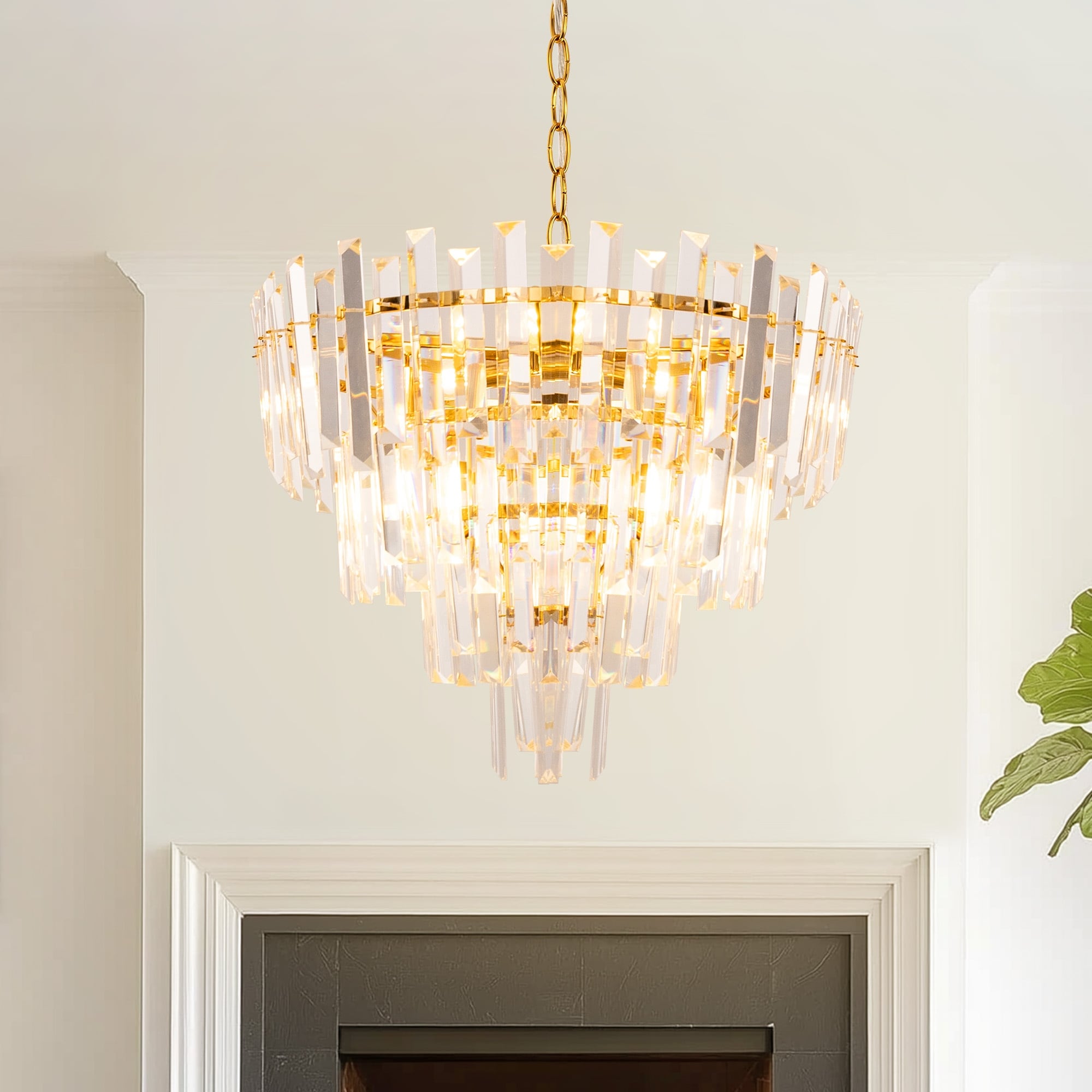 YANSUN 6-Light Crystal Chandelier, Three-Tier Design, E12 Base