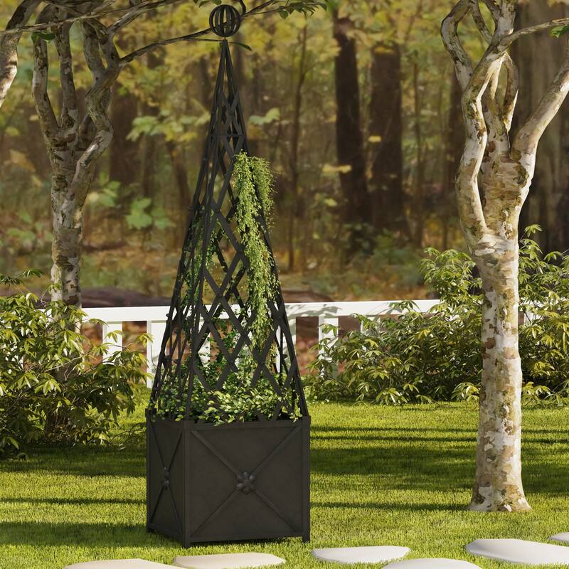 SAFAVIEH Outdoor Patio Furniture Caledonia Trellis Planter - 22"W x 22"D x 98"H - Black
