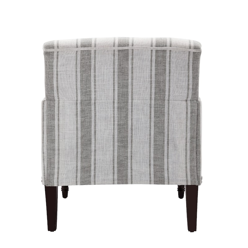 Stripe Linen Accent Arm Chair with Nailhead Trim and Wood Legs