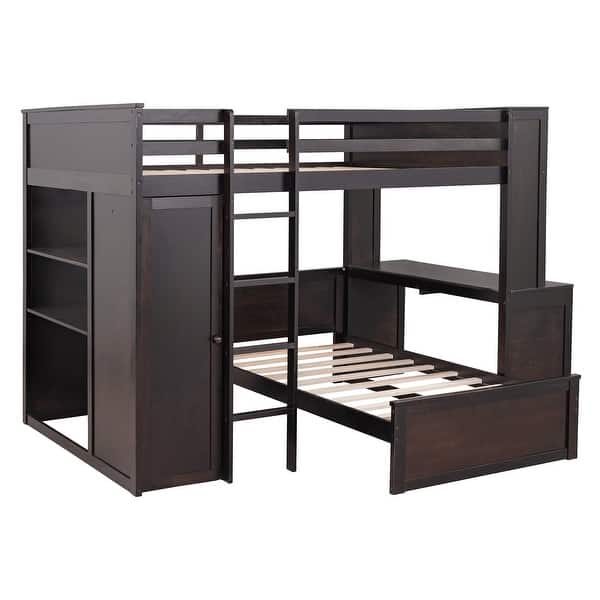 slide 2 of 14, Multi-Functional Full Size Loft Bed with Wardrobe,Twin Stand-Alone Bed and Work Desk Under Espresso