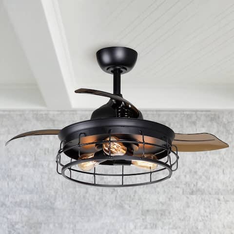 Industrial 36-inch Black 3-blade Ceiling Fan with Light Kit - 36-in