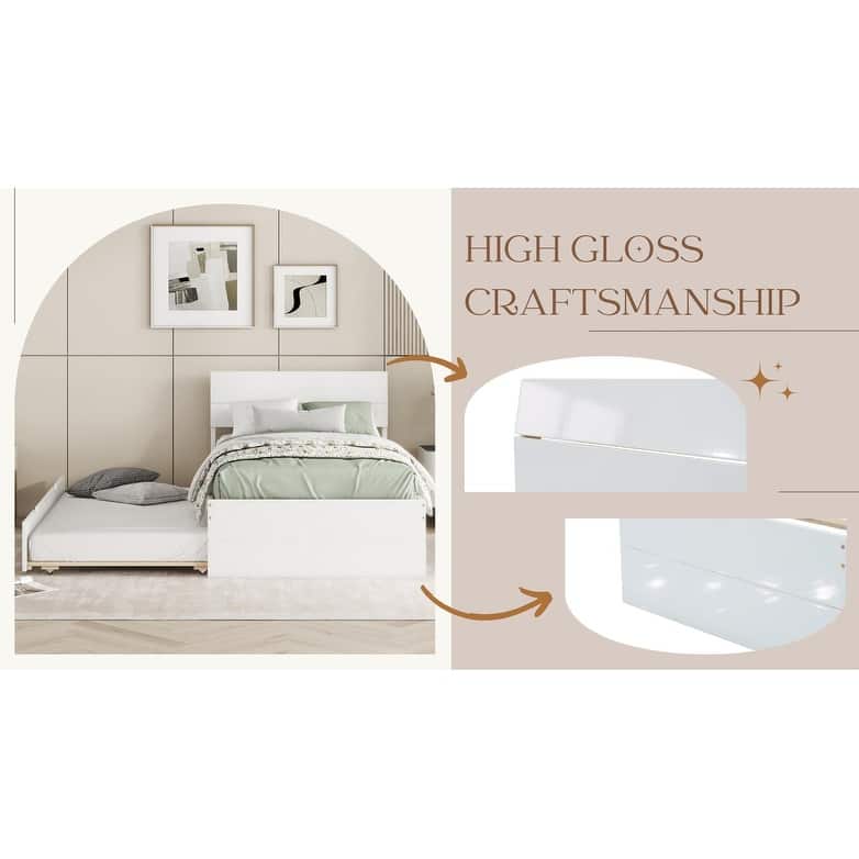 Modern Twin Bed Frame With Trundle - White