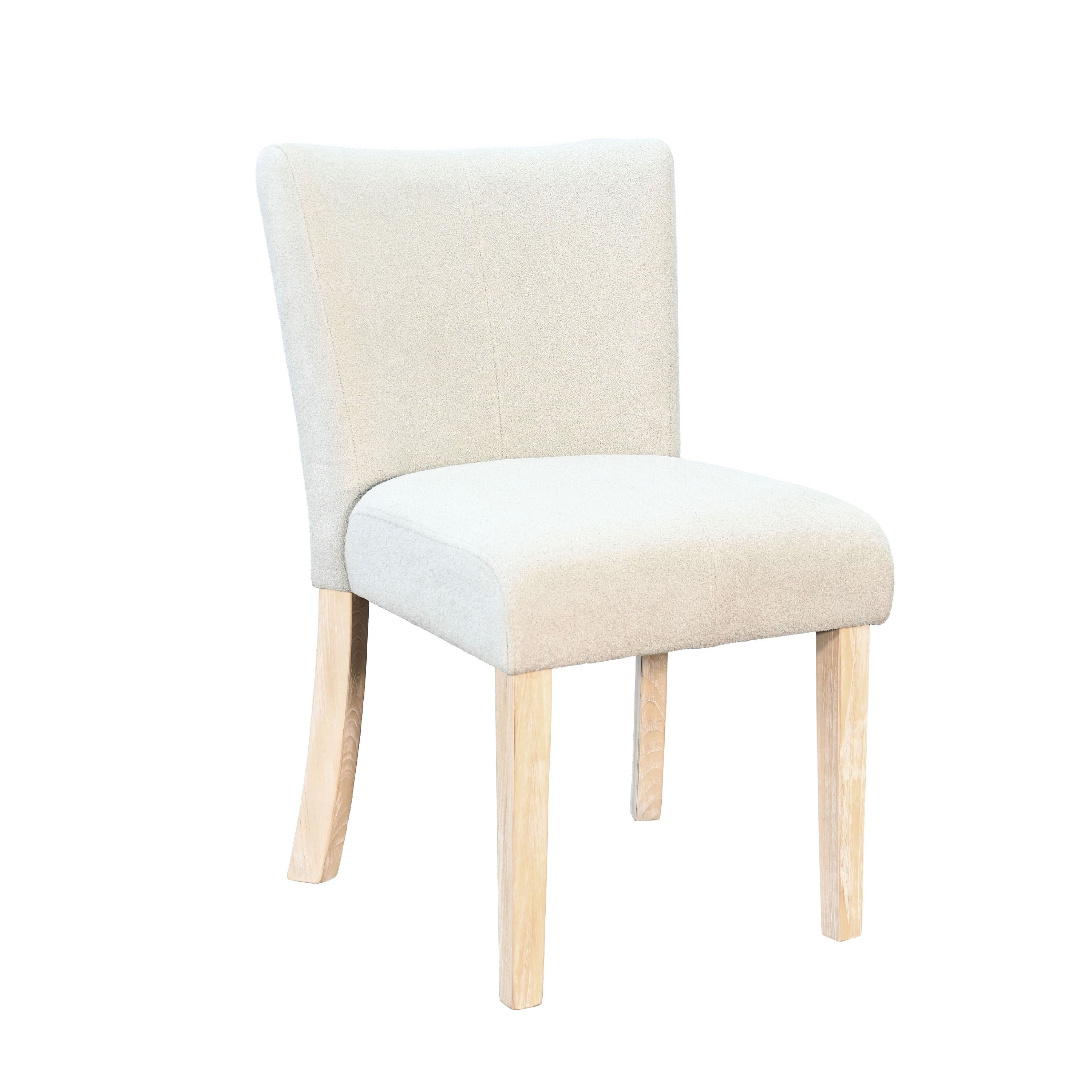 Dining Side Chair Set of 2, Curved Back, Ivory Cushions, Oak Brown Wood