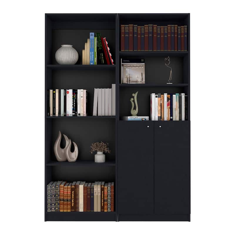 FM FURNITURE Cortaro 2 Piece Living Room Set with Sutton Bookcase + Sutton 2-Door Bookcase, Black