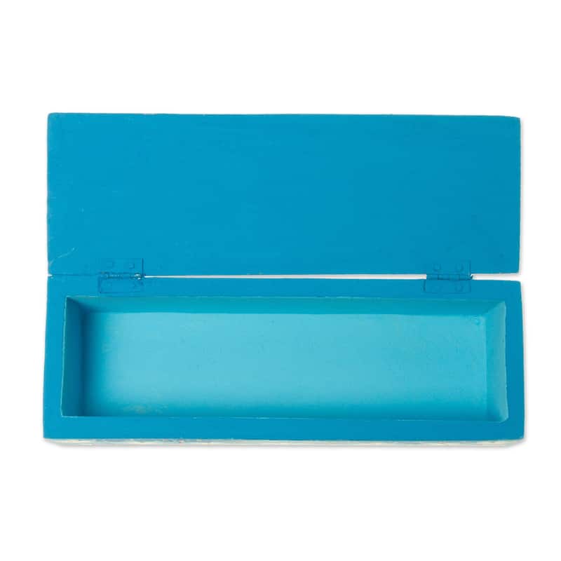 Novica Handmade Sky Blue Flowers Decorative Wood Box