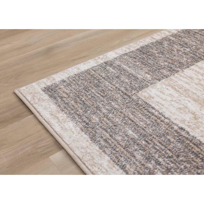 Covington Beige Taupe White Distressed Simple Border Area Rug