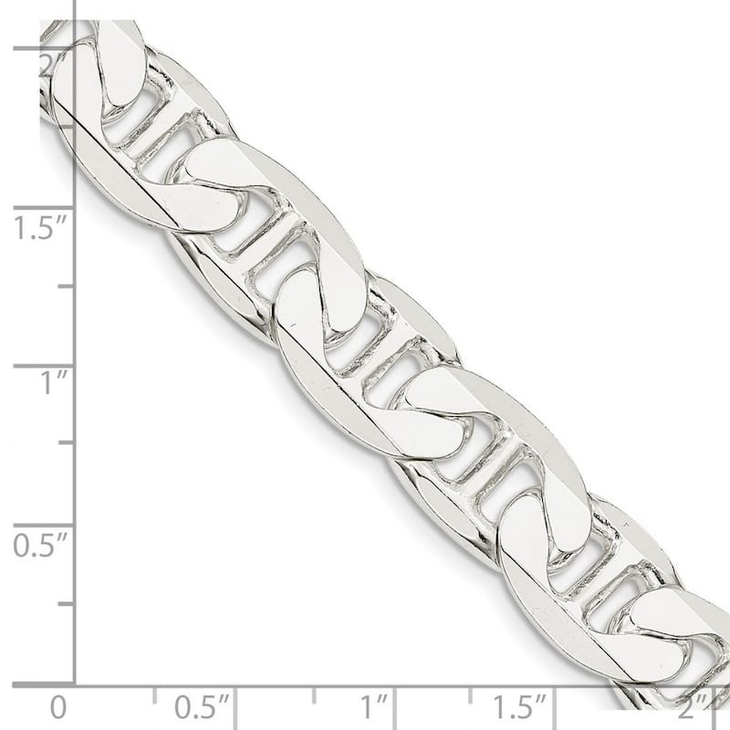 Curata 925 Sterling Silver Solid Polished 10.5mm Nautical Ship Mariner Anchor Chain Anklet 9 Inch Lobster Claw