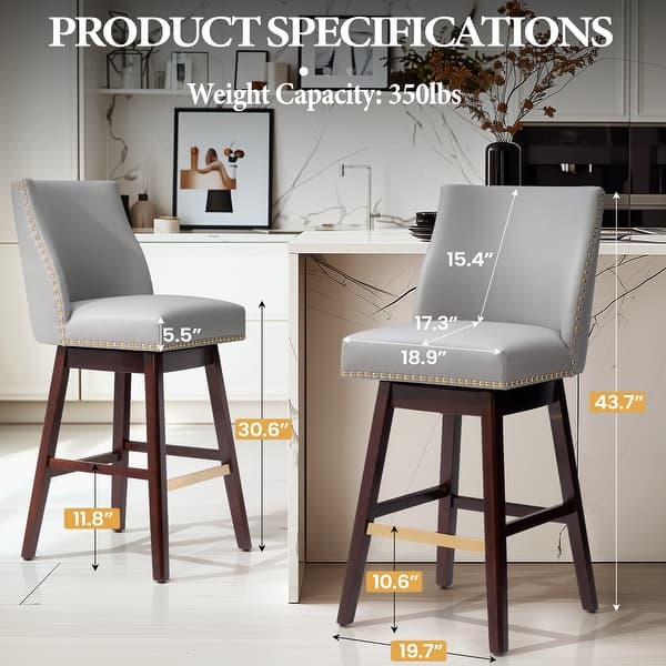 dimension image slide 0 of 6, Pellebant 30.6'' H Solid Wood Swivel Bar Stool with Back