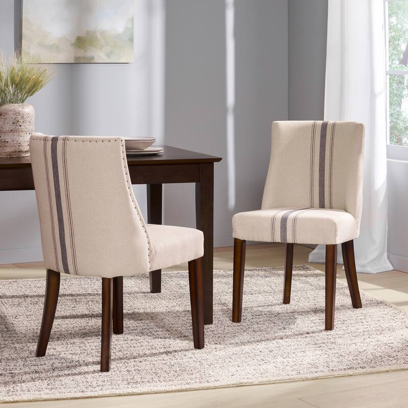 Wooden Dining Chairs Set of 2, Modern Fabric Upholstered Kitchen Side Chairs, Farmhouse Dining Room Chair with Nailhead Trim