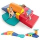 preview thumbnail 1 of 8, Gymax 10 Pieces Foam Climbing Blocks Set w/ PU Leather Surface for 1-3 Multi - Kids