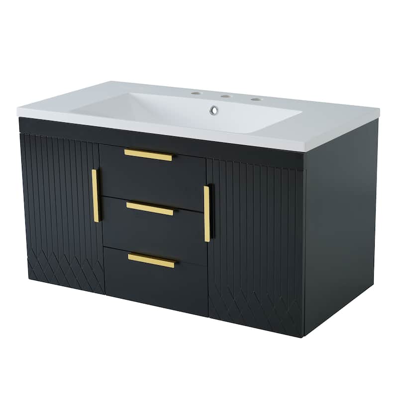 36'' MDF Wall Mounted Bathroom Vanity with Resin Sink and Drawers - 36" x 18"