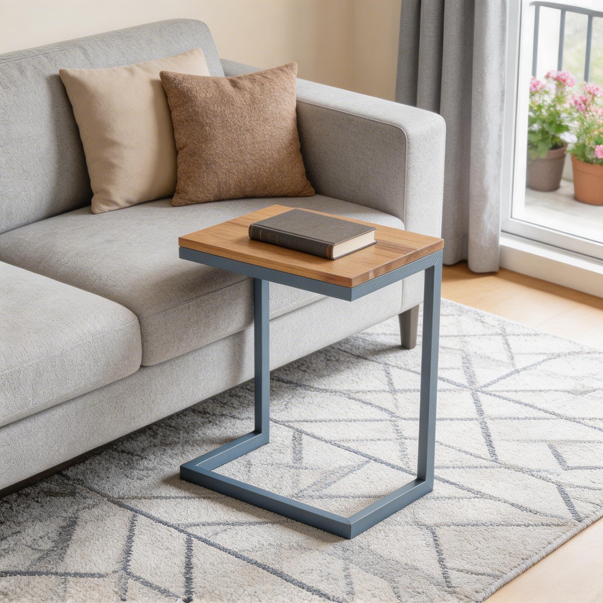 HomeRoots 26" Natural and Blue Wood and Iron End Table - 18.25 in. x 25.50 in. x 12.75 in.