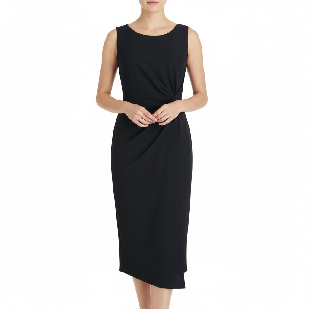 Connected Apparel Side Knot Sheath Midi Dress - Aubergine - 12 Connected Apparel Side Knot Sheath Midi Dress - Aubergine - 12