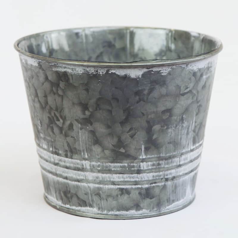 White Wash Ribbed Metal Planter