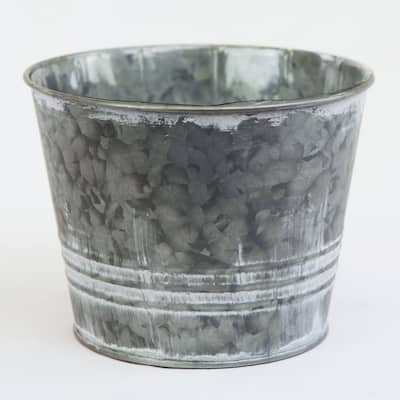 White Wash Ribbed Metal Planter
