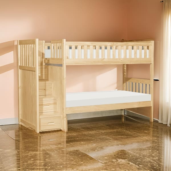 slide 2 of 6, Catherine Twin over Twin Bunk Bed, Storage Step, Natural Brown, Solid Wood