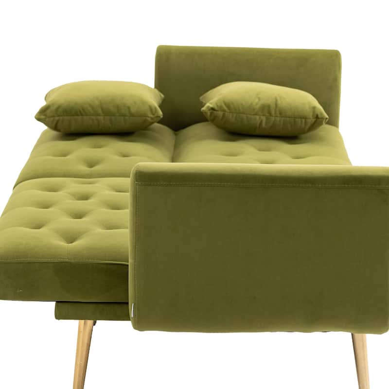 Olive 65.35" Velvet Futon Sofa Bed with Adjustable Backrest