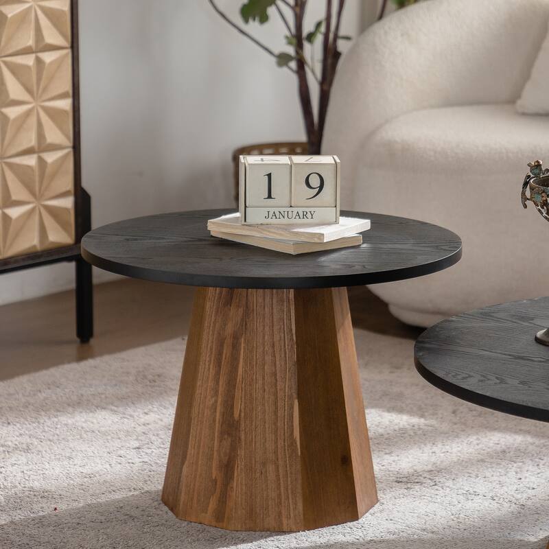 Round Coffee Table Sturdy Pedestal Wooden Tea Table for Living Room Easy to Assemble