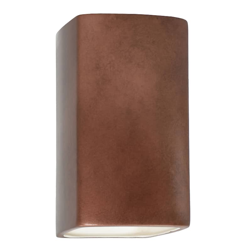 Justice Design Ambiance - Large ADA Rectangle Wall Sconce - Closed Top (Outdoor) - Replaceable Bulb - Antique Copper
