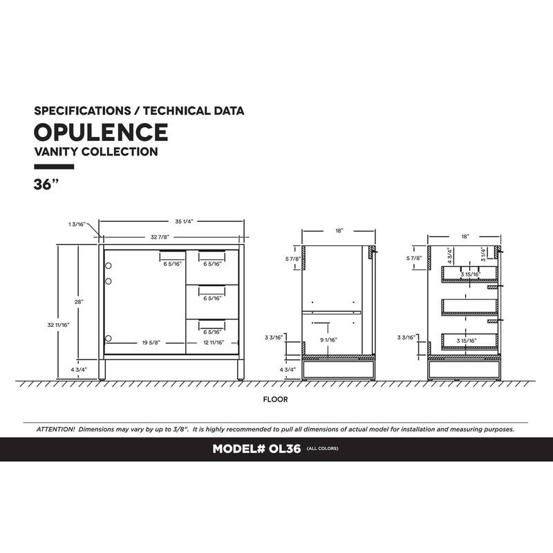 Fine Fixtures Opulence Collection Bathroom Vanity with White Ceramic Sink