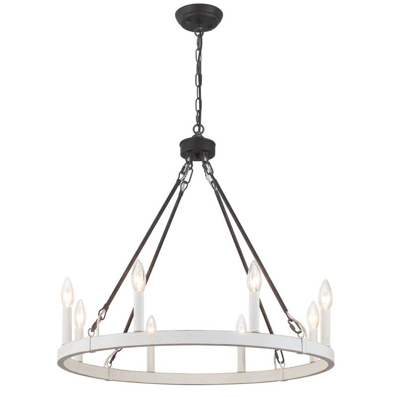 25.98" Wide 8-Light Farmhouse Chandelier, Wagon Wheel Chandelier for Dining Room Living Room Bedroom Kitchen
