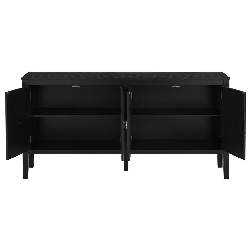 Retro-Style 4-Door Sideboard Narrow Entryway Table with Metal Handles, for Living Rooms, Foyer and Hallways, Black